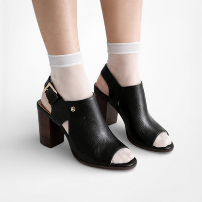Vintage Y2K Tommy Hilfiger Black Peep Toe Chunky Heel Slingback Leather Shoes