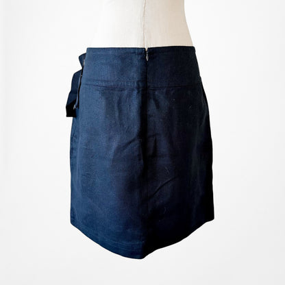 Vintage Y2K Navy Blue Denim Look Buckle Detail Knee Length A-Line Skirt Size M