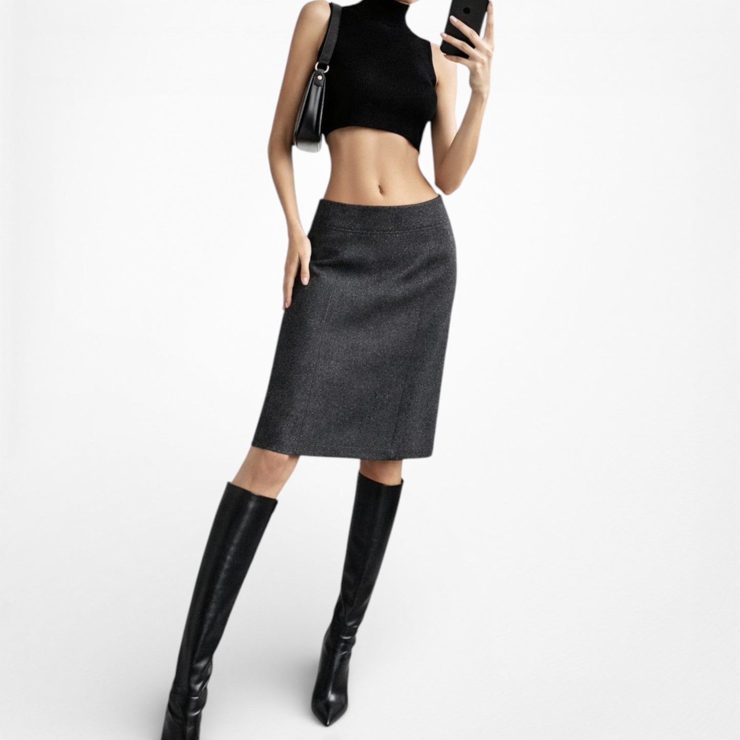 Vintage Y2K Gray Knee Length Bodycon Pencil Straight Skirt Size S/M