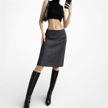 Vintage Y2K Gray Knee Length Bodycon Pencil Straight Skirt Size S/M