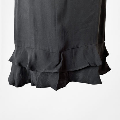 Vintage Y2K Black Knee Length Ruffle Pencil Straight Bodycon Skirt Size S/M