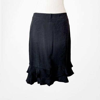 Vintage Y2K Black Knee Length Ruffle Pencil Straight Bodycon Skirt Size S/M