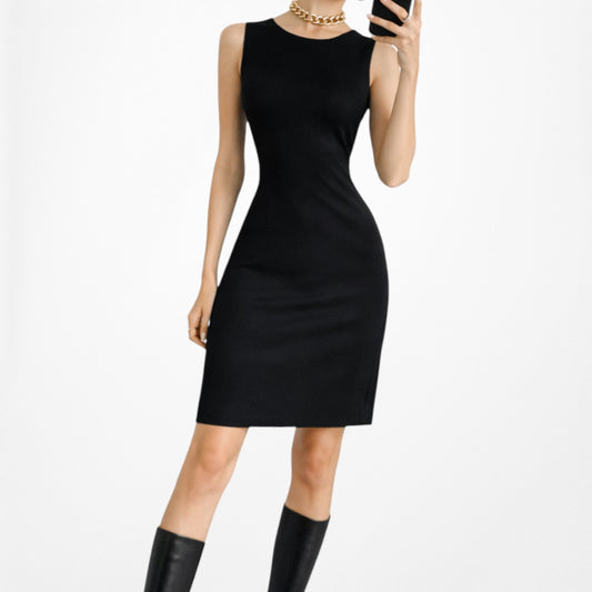 Vintage Y2K Black Sleeveless Knee Length Bodycon Cocktail Party Dress Size M