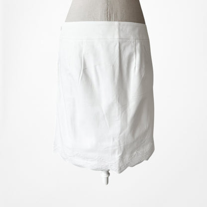 Vintage Y2K White Straight Pencil Knee Length Scalloped Hem Skirt Size S/M