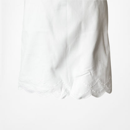 Vintage Y2K White Straight Pencil Knee Length Scalloped Hem Skirt Size S/M