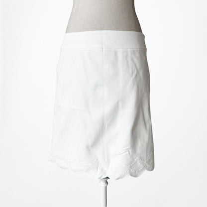 Vintage Y2K White Straight Pencil Knee Length Scalloped Hem Skirt Size S/M
