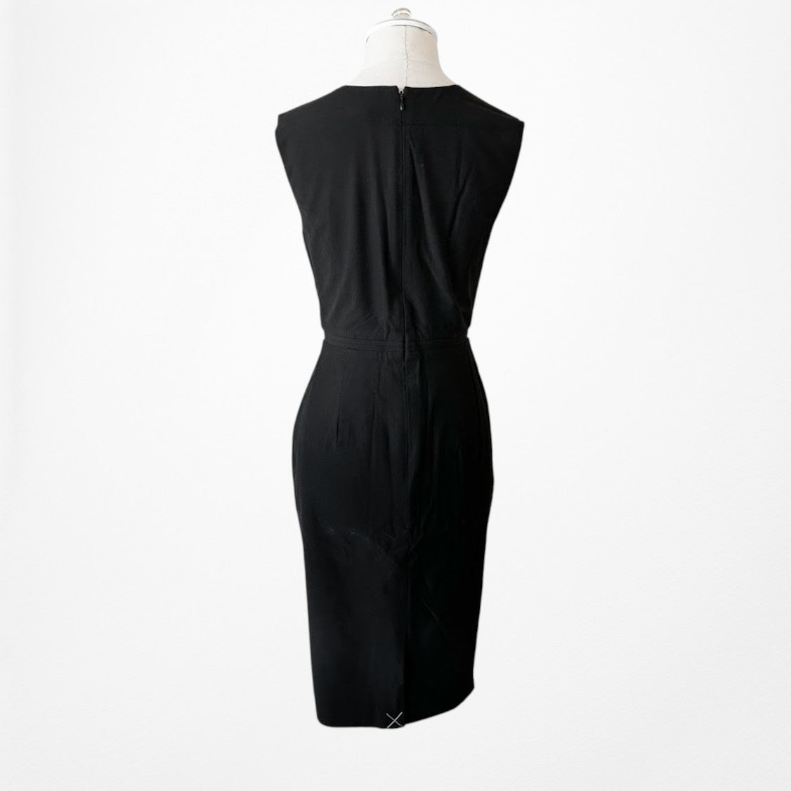 Vintage Y2K Black Sleeveless Knee Length Bodycon Fitted Cocktail Dress Size M