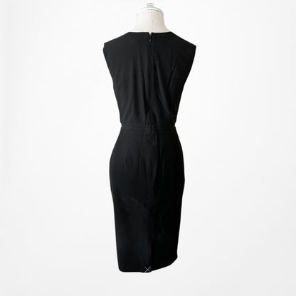 Vintage Y2K Black Sleeveless Knee Length Bodycon Fitted Cocktail Dress Size M