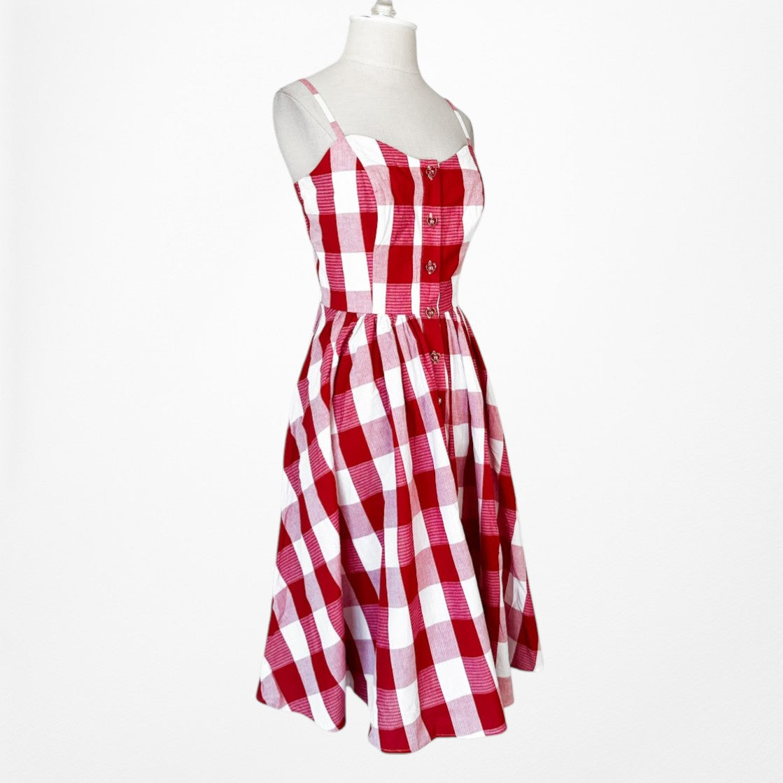 Vintage Y2K Red White Checkered Gingham Flared A-Line Knee Length Dress Size M