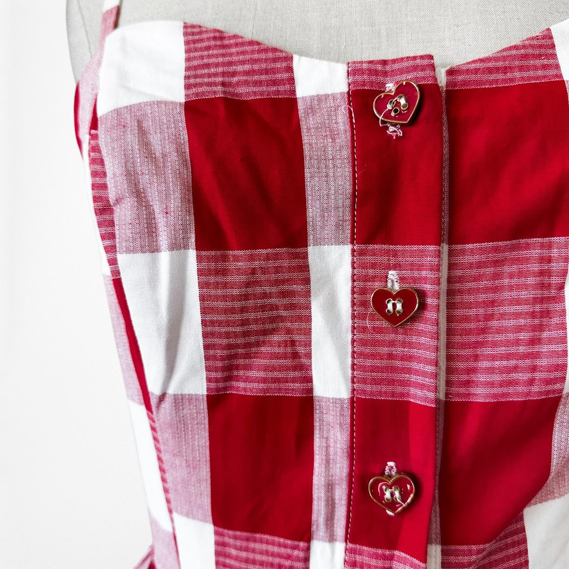 Vintage Y2K Red White Checkered Gingham Flared A-Line Knee Length Dress Size M