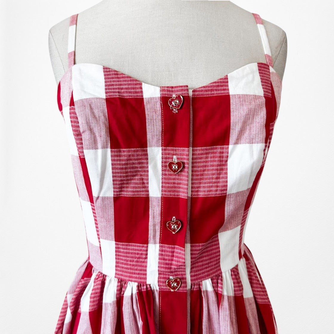 Vintage Y2K Red White Checkered Gingham Flared A-Line Knee Length Dress Size M