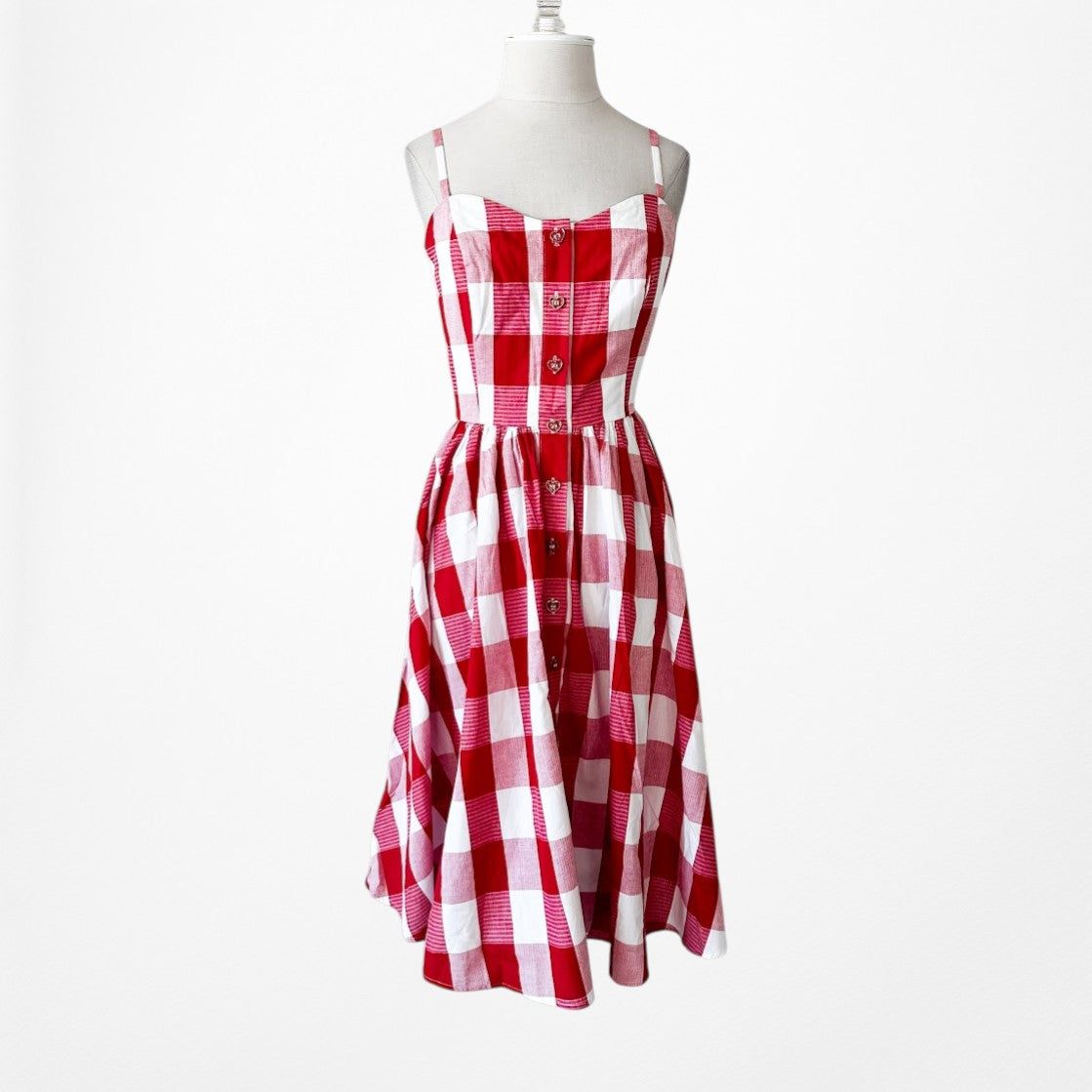 Vintage Y2K Red White Checkered Gingham Flared A-Line Knee Length Dress Size M