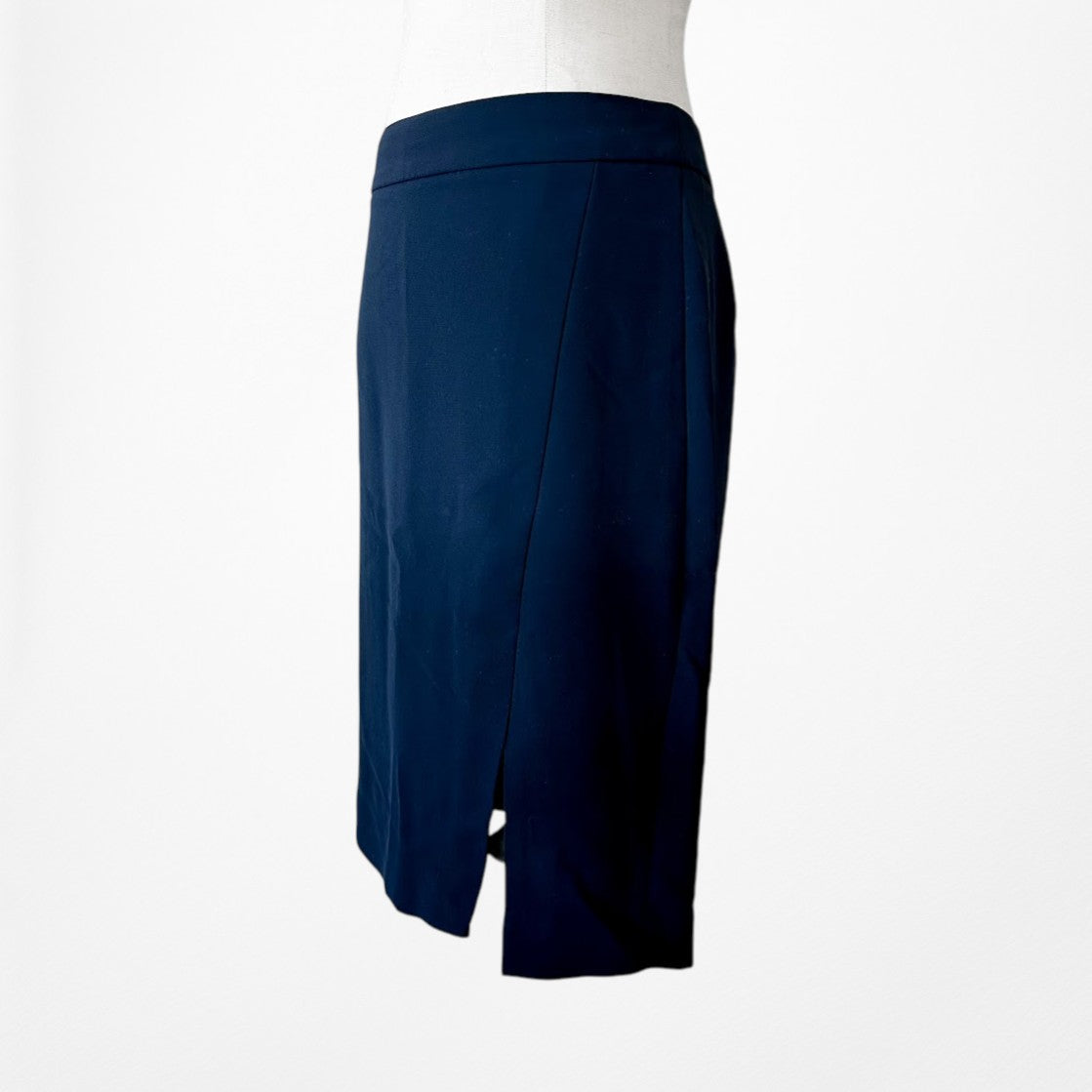 Vintage Y2K Navy Blue Knee Length Straight Pencil Bodycon Skirt W/ Slit Size S/M