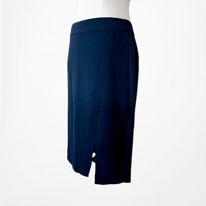Vintage Y2K Navy Blue Knee Length Straight Pencil Bodycon Skirt W/ Slit Size S/M