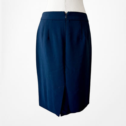 Vintage Y2K Navy Blue Knee Length Straight Pencil Bodycon Skirt W/ Slit Size S/M
