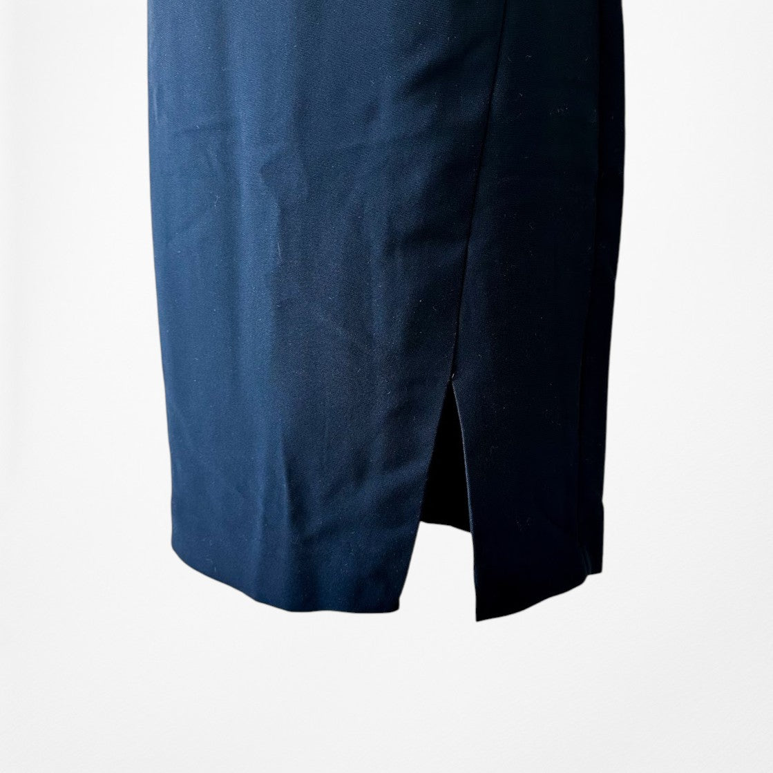 Vintage Y2K Navy Blue Knee Length Straight Pencil Bodycon Skirt W/ Slit Size S/M
