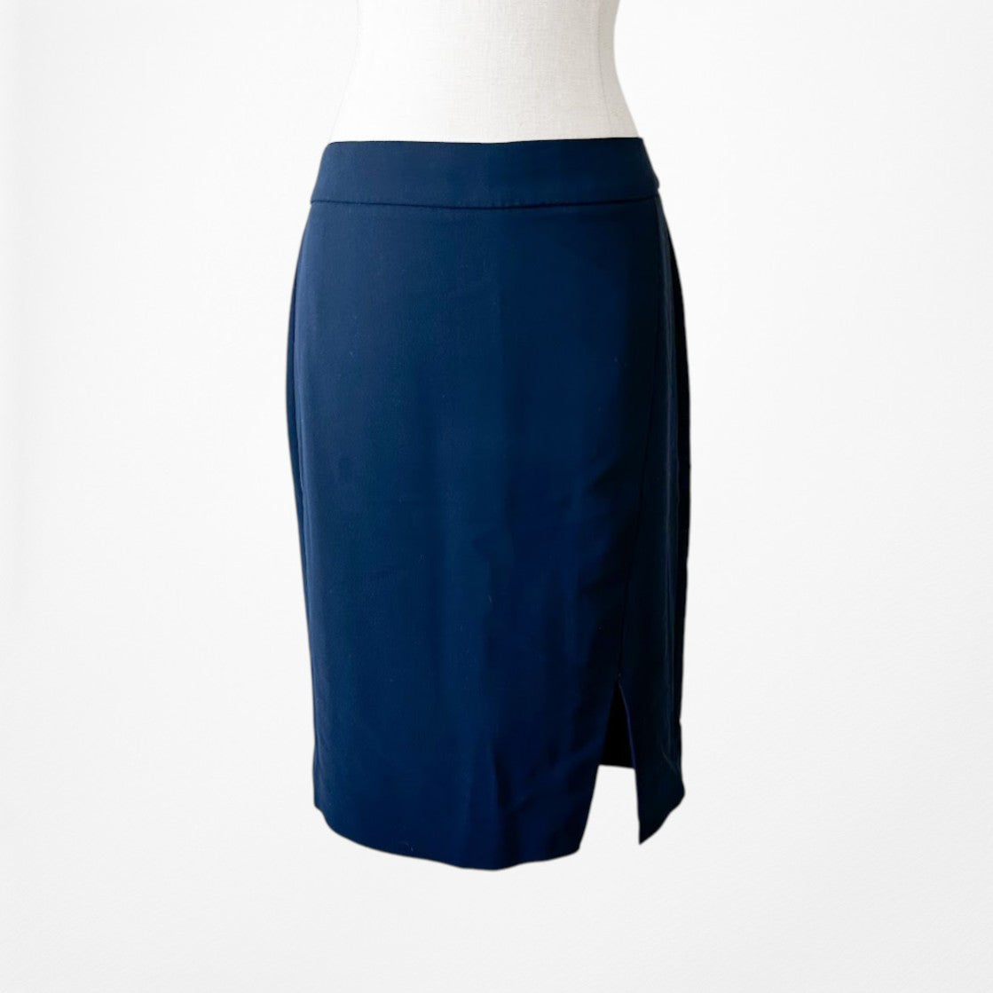 Vintage Y2K Navy Blue Knee Length Straight Pencil Bodycon Skirt W/ Slit Size S/M