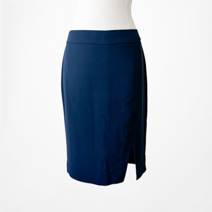 Vintage Y2K Navy Blue Knee Length Straight Pencil Bodycon Skirt W/ Slit Size S/M