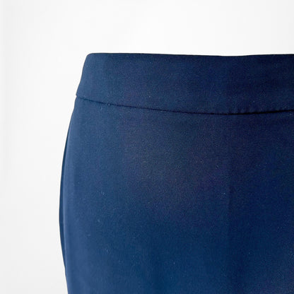 Vintage Y2K Navy Blue Knee Length Straight Pencil Bodycon Skirt W/ Slit Size S/M