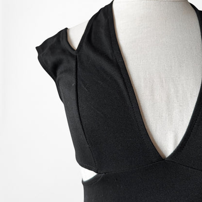 Vintage Y2K Black Knit Cutout Bodycon Knee Length Cocktail Dress Size XS/S