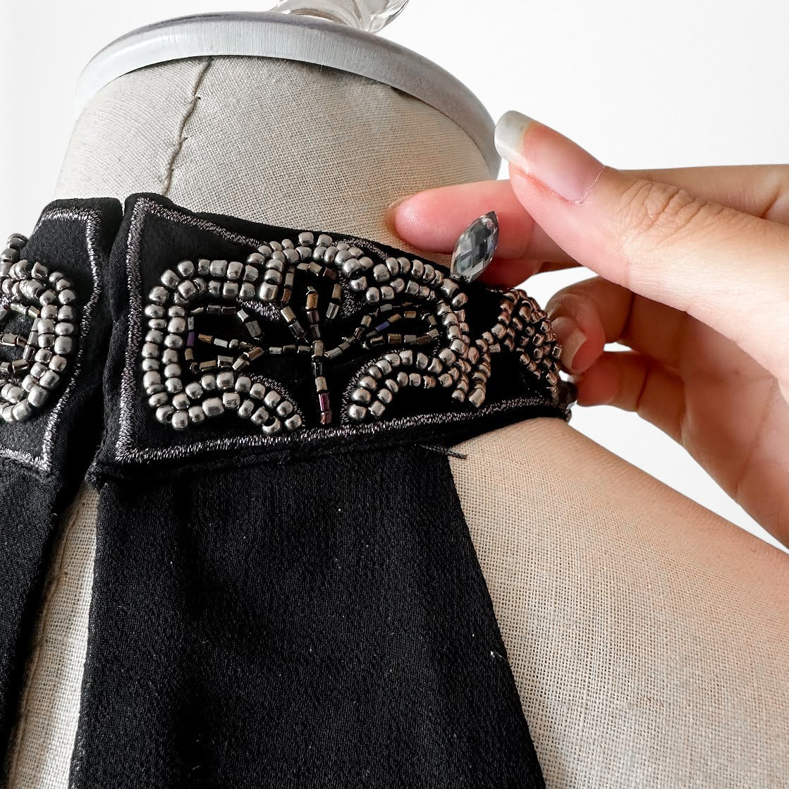 Vintage Y2K Black Halter Neck Beaded Chiffon Mini Shift Cocktail Dress Size XS/S