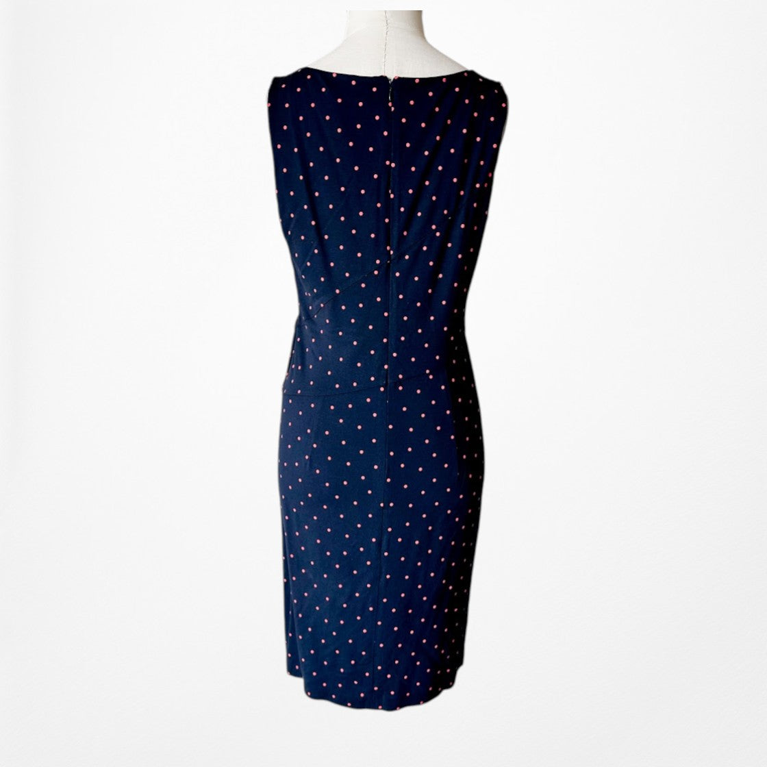 Vintage Y2K Navy Blue Polka Dot Knee Length Knit Bodycon Cocktail Dress Size M