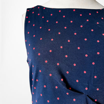 Vintage Y2K Navy Blue Polka Dot Knee Length Knit Bodycon Cocktail Dress Size M