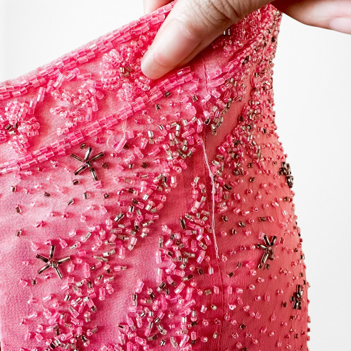Vintage Y2K 90s Pink Ombre Halter Beaded Mesh Bodycon Maxi Prom Dress Size S