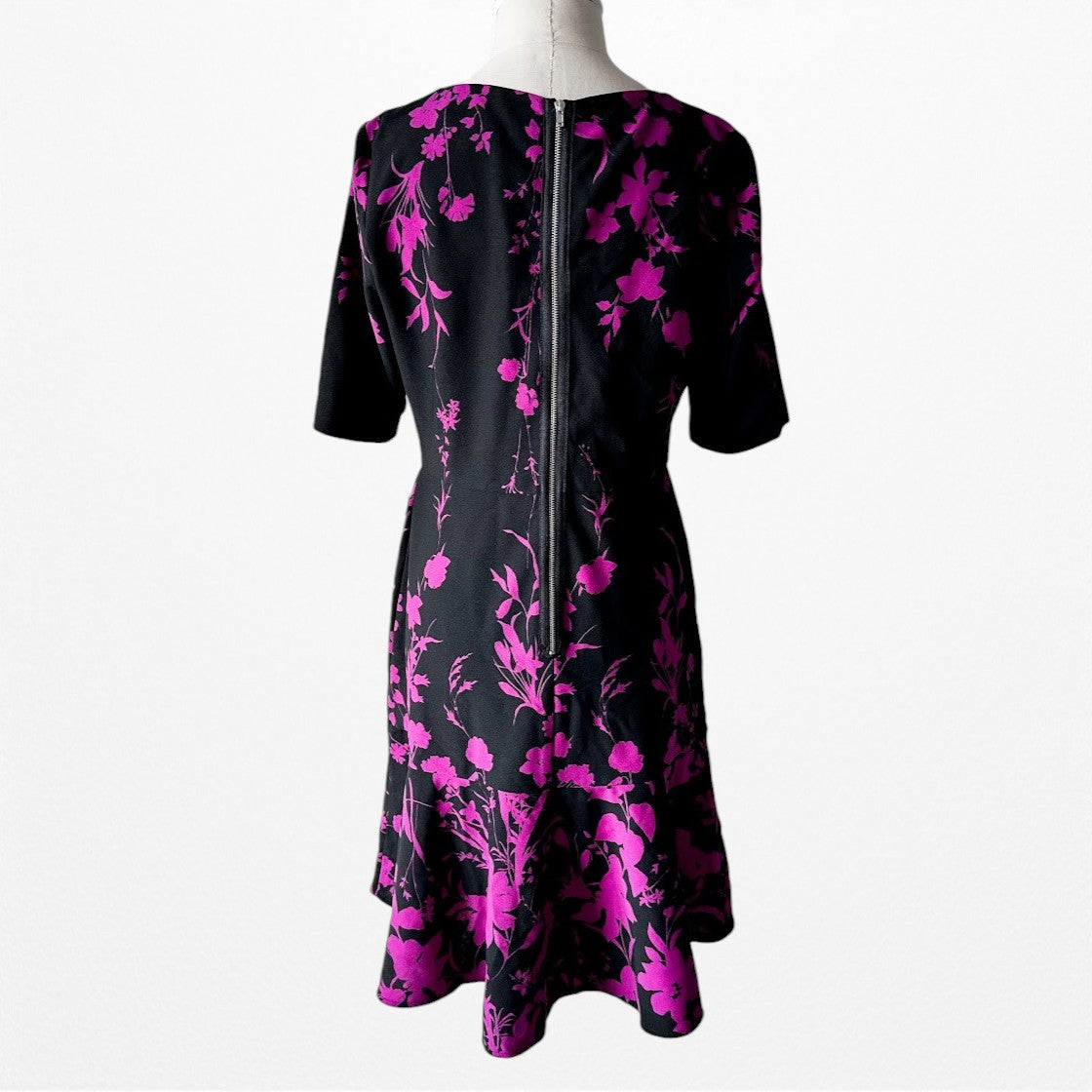 Vintage Y2K 90s Black Purple 3/4 Sleeve Flared A-Line Knee Length Dress Size M