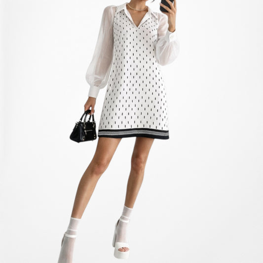 Vintage Y2K 90s Polka Dot Print Knee Length Preppy V-Neck Shift Dress Size M