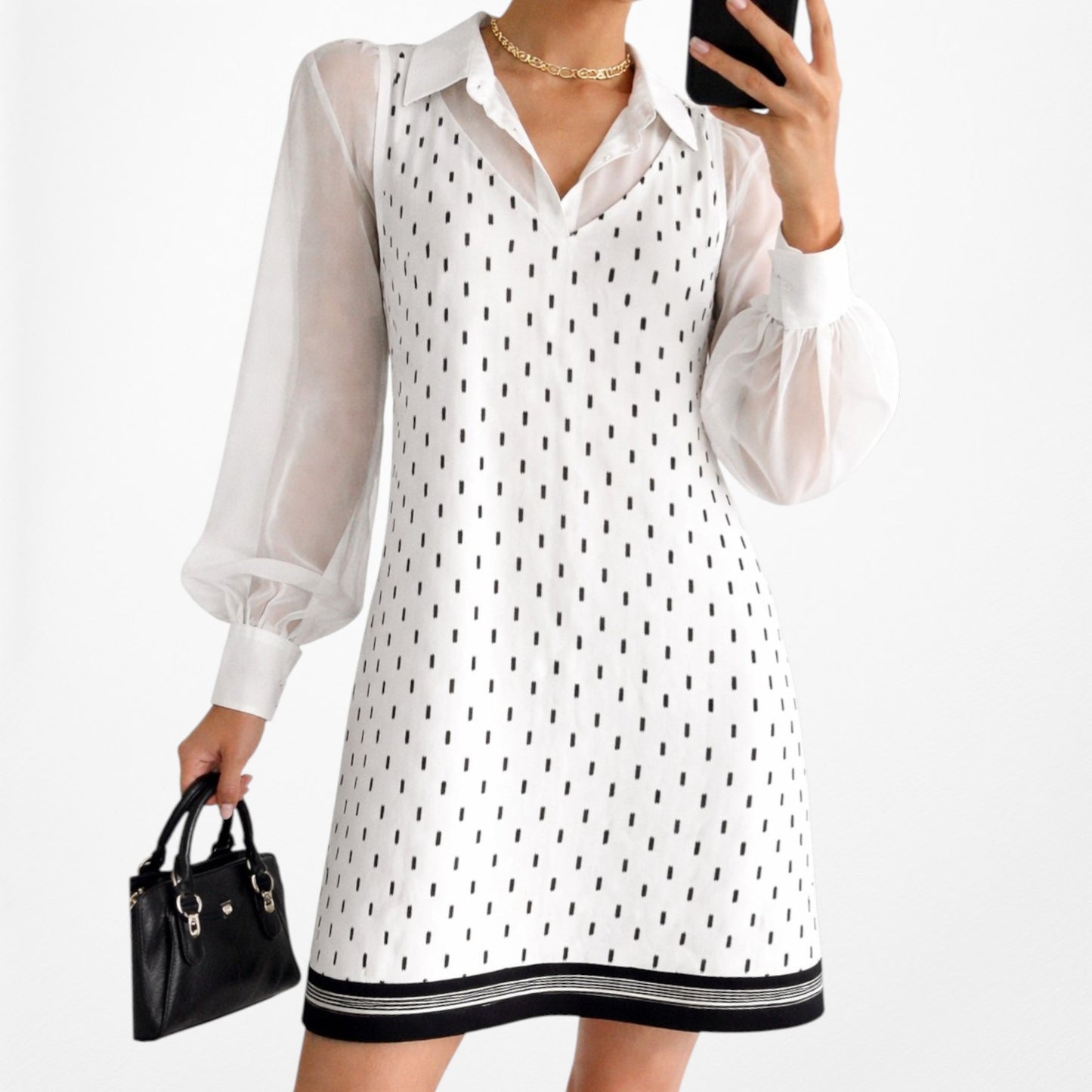 Vintage Y2K 90s Polka Dot Print Knee Length Preppy V-Neck Shift Dress Size M