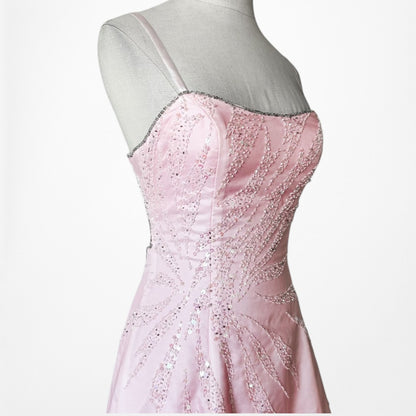 Vintage Y2K 90s Pink Ombre Beaded Lace Up Flared Princess Maxi Prom Dress XS/S