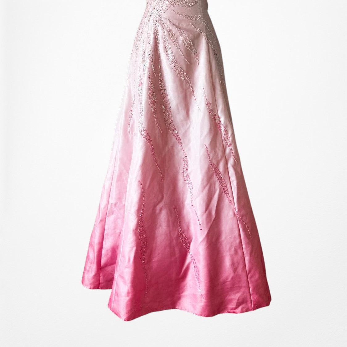 Vintage Y2K 90s Pink Ombre Beaded Lace Up Flared Princess Maxi Prom Dress XS/S