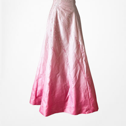 Vintage Y2K 90s Pink Ombre Beaded Lace Up Flared Princess Maxi Prom Dress XS/S