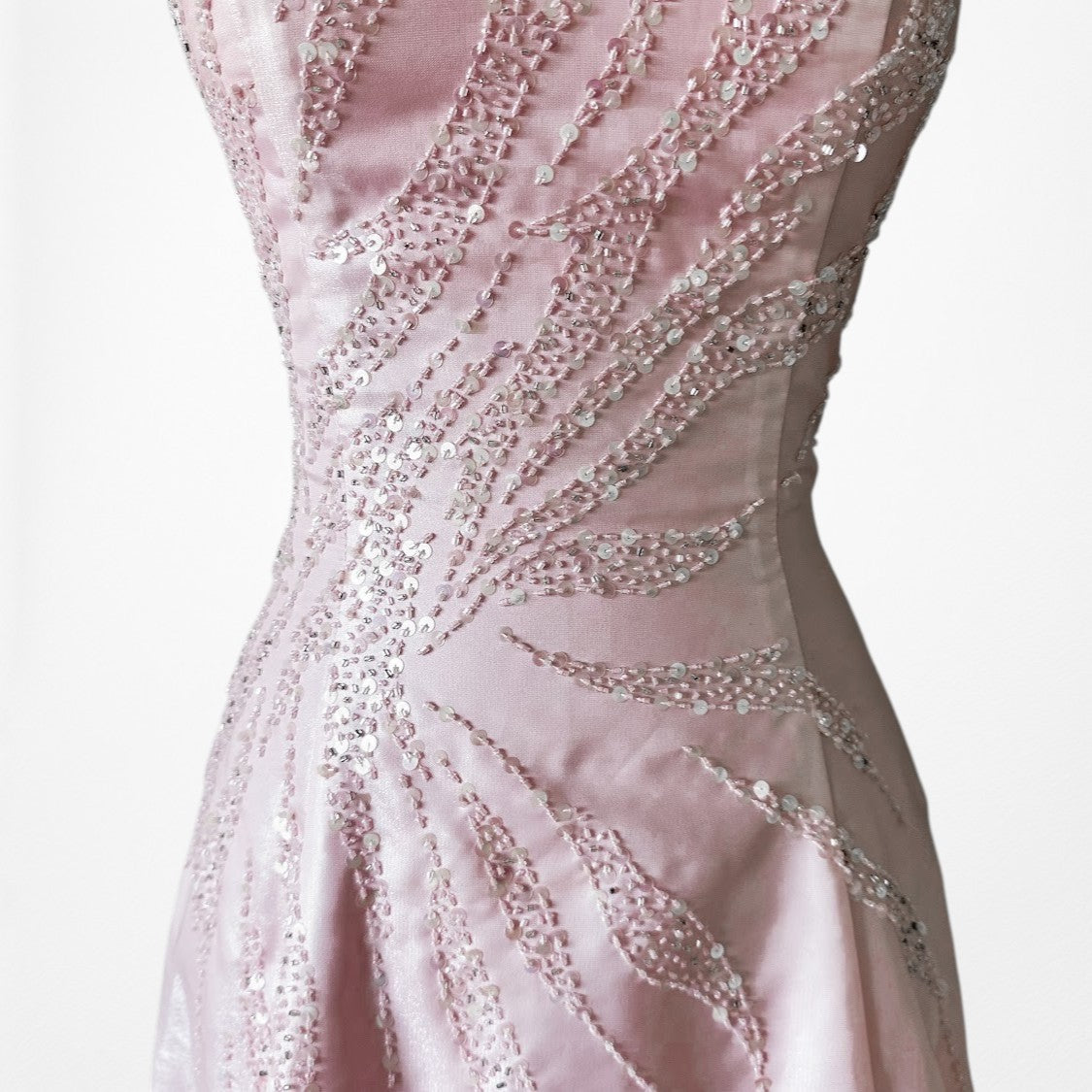 Vintage Y2K 90s Pink Ombre Beaded Lace Up Flared Princess Maxi Prom Dress XS/S