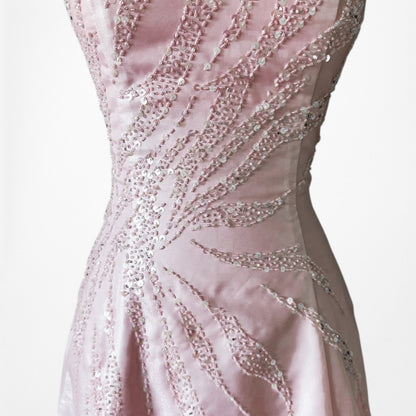 Vintage Y2K 90s Pink Ombre Beaded Lace Up Flared Princess Maxi Prom Dress XS/S