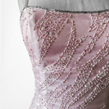 Vintage Y2K 90s Pink Ombre Beaded Lace Up Flared Princess Maxi Prom Dress XS/S