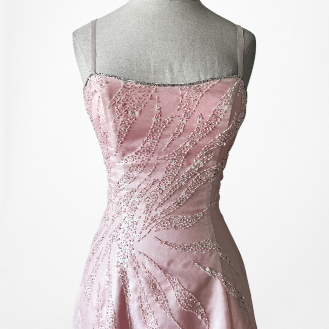 Vintage Y2K 90s Pink Ombre Beaded Lace Up Flared Princess Maxi Prom Dress XS/S