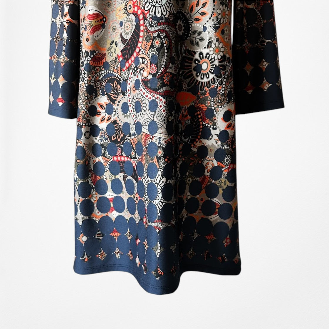 Vintage Y2K Blue Gray Paisley Boho Knit Floral Print Shift Retro Mod Dress M