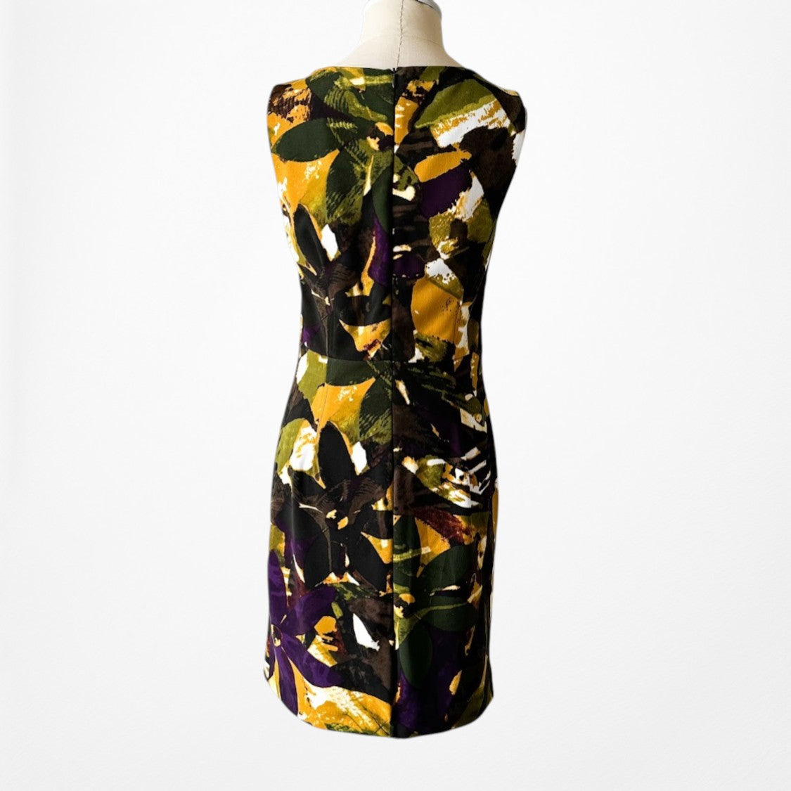 Vintage Y2K 90s Yellow Geometric Print Sleeveless Knit Knee Length Dress Size S