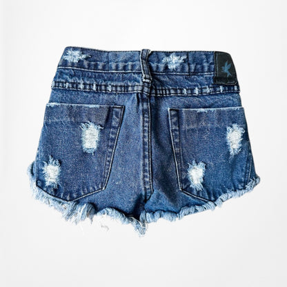 One Teaspoon Dark Wash Distressed Destroyed Mid Rise Denim Shorts Size XS/S