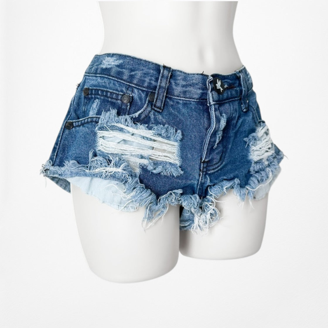 One Teaspoon Dark Wash Distressed Destroyed Mid Rise Denim Shorts Size XS/S