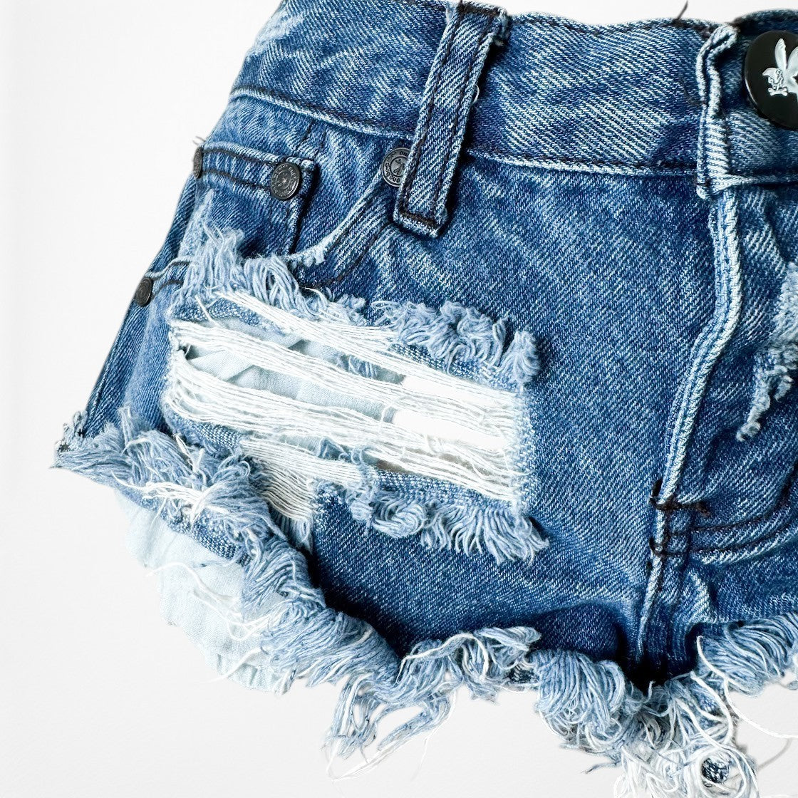 One Teaspoon Dark Wash Distressed Destroyed Mid Rise Denim Shorts Size XS/S