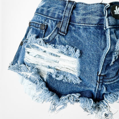 One Teaspoon Dark Wash Distressed Destroyed Mid Rise Denim Shorts Size XS/S