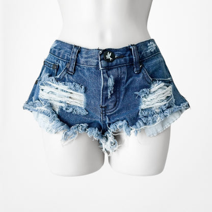 One Teaspoon Dark Wash Distressed Destroyed Mid Rise Denim Shorts Size XS/S