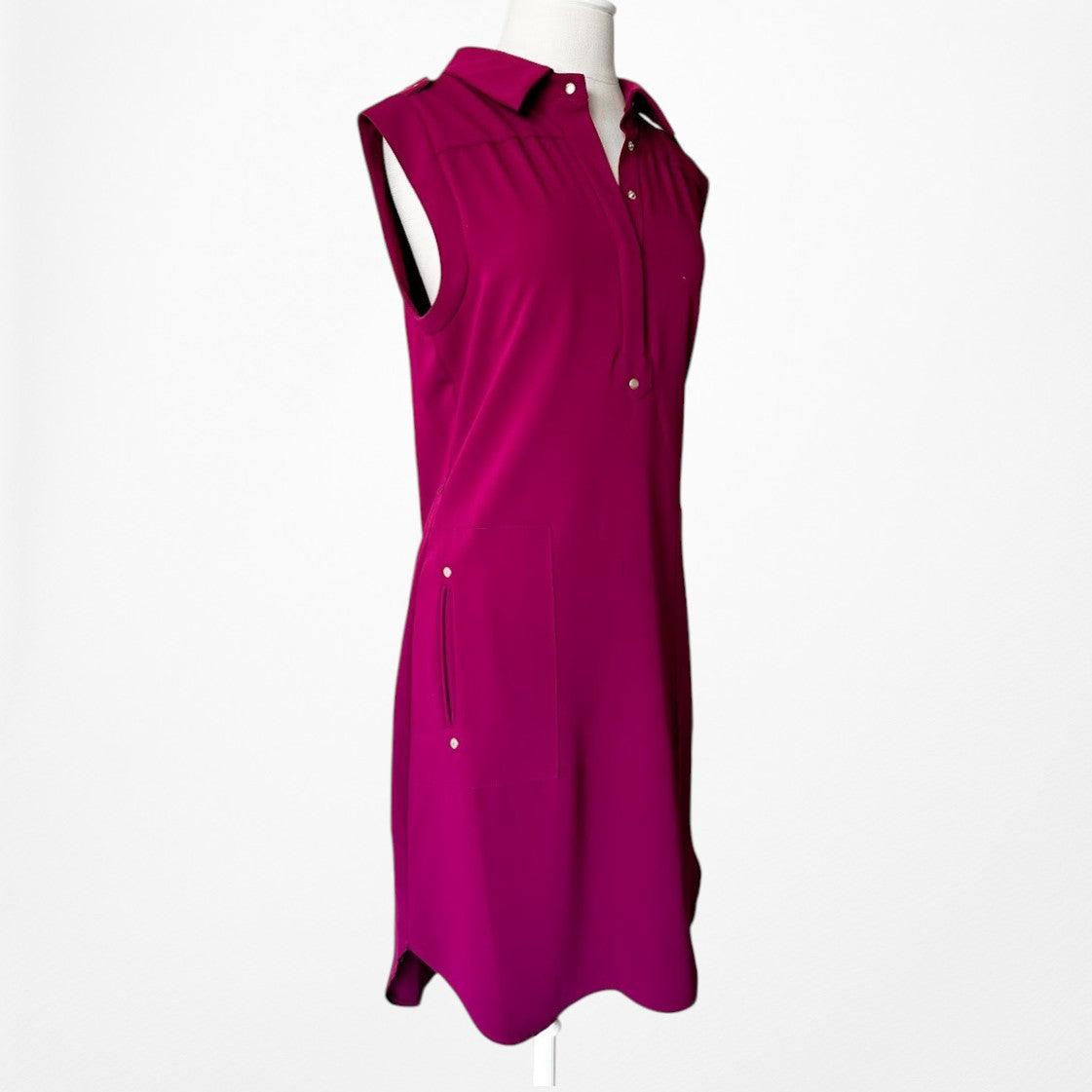 Vintage Y2K 90s Purple Sleeveless Knit Knee Length Henley Sheath Dress Size M