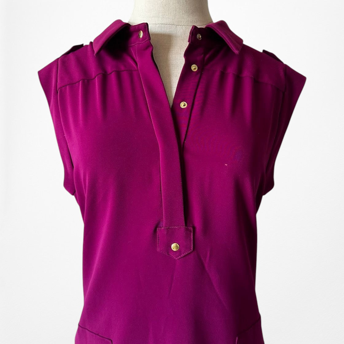 Vintage Y2K 90s Purple Sleeveless Knit Knee Length Henley Sheath Dress Size M