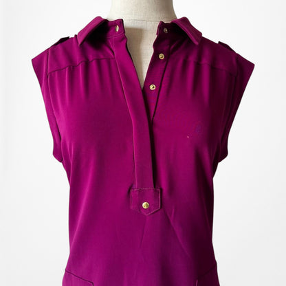 Vintage Y2K 90s Purple Sleeveless Knit Knee Length Henley Sheath Dress Size M