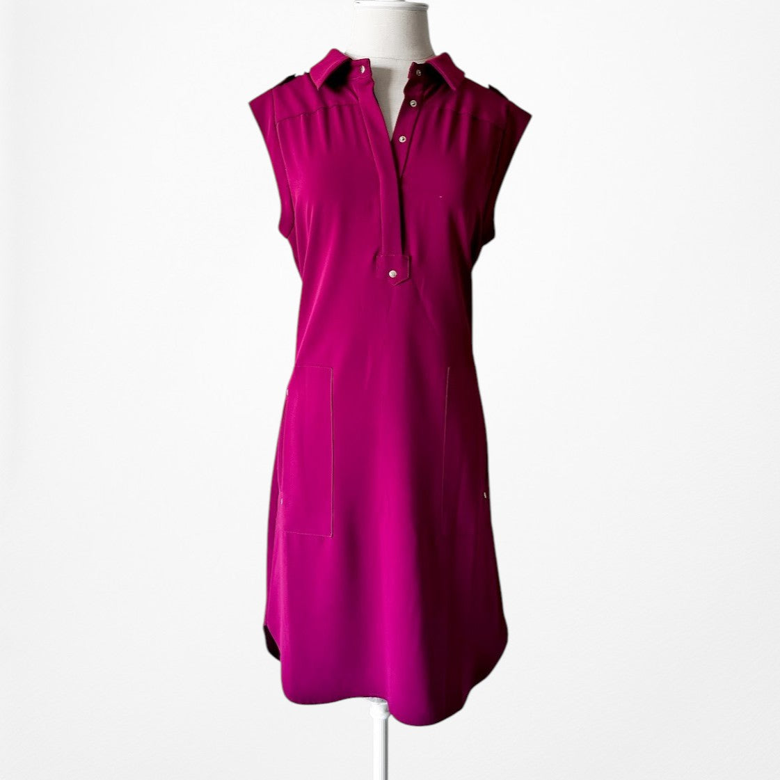 Vintage Y2K 90s Purple Sleeveless Knit Knee Length Henley Sheath Dress Size M