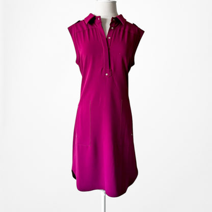 Vintage Y2K 90s Purple Sleeveless Knit Knee Length Henley Sheath Dress Size M